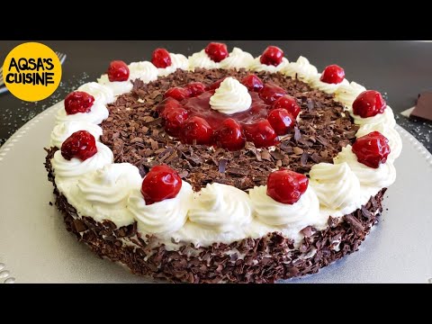 BLACK FOREST CAKE RECIPE || WITHOUT OVEN || by Aqsa's Cuisine