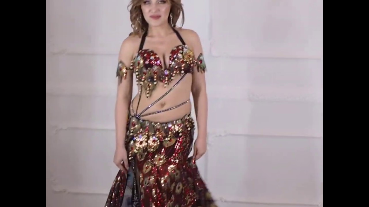 Attractive Black with Red Sequin Belly Dance Costume