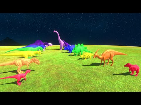 Rainbow Color Herbivore Dinosaurs Team Vs Rainbow Color Carnivore Dinosaurs Team