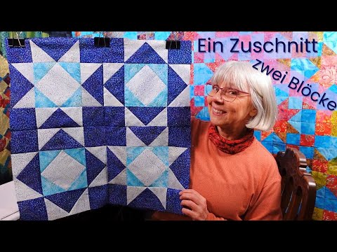 Zwei Patchwork-Blöcke aus einem Zuschnitt | Portugiesische Kachel & Diamond Star