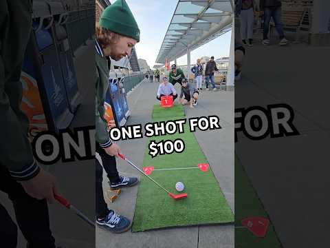 One shot for $100 in the Bucketgolf street golf hole in one shot challenge