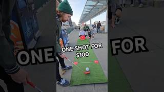 One shot for $100 in the Bucketgolf street golf hole in one shot challenge