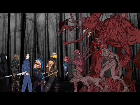Sub-Zero, Scorpion , Jason Voorhees Team Vs Stranger Things Monter. Drawing Cartoon 2.