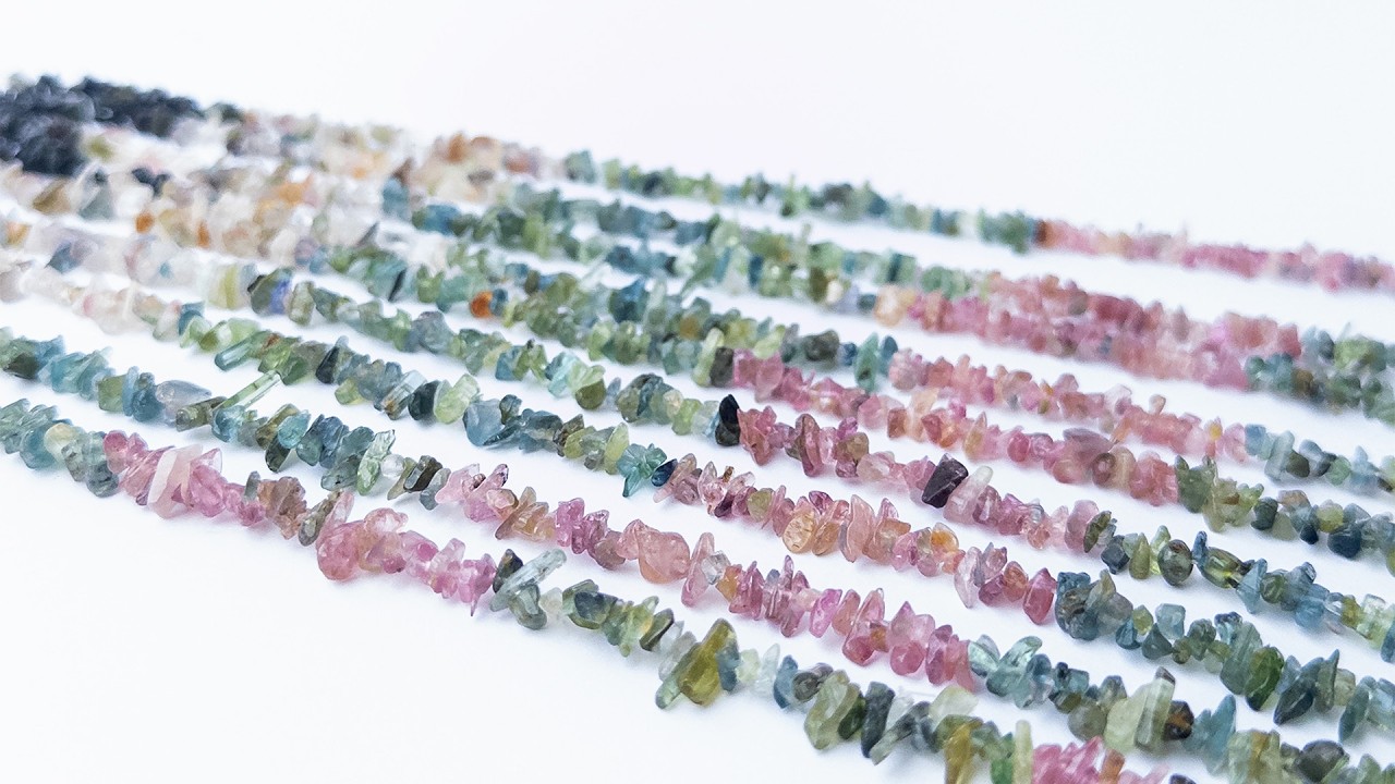 Multi Tourmaline | Chips and Nuggets | 3-4mm Bead Size | 35cm Strand Length video