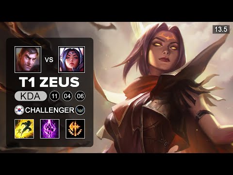 T1 Zeus Irelia vs Jayce Top - KR Challenger - Patch 13.5 Season 13