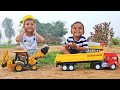 Kids Are Playing With Bruder JCB Unboxing New Truck Toy Kid Loading Soil In Dumper With JCB