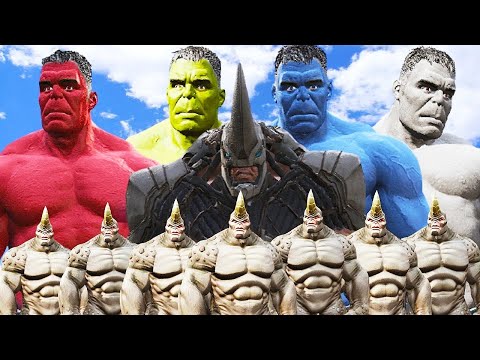 WORLD WAR HULK | RED HULK & BLUE HULK & GREY HULK & GREEN HULK VS TEAM RHINO - EPIC BATTLE
