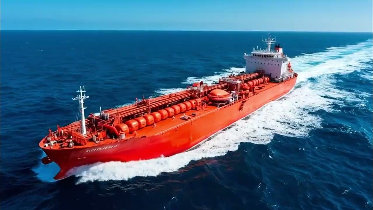 Giant Red Oil Tanker Sailing Across the Open Ocean | Majestic Maritime Journey