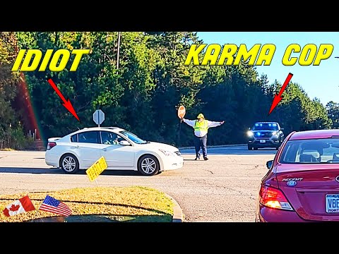 IDIOT IGNORES THE CROSSING GUARD AT THE PERFECT TIME