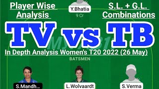 TV vs TB Dream11 Team | TV vs TB Dream11 Womens T20 26 May | TV vs TB Dream11 Today Match Prediction