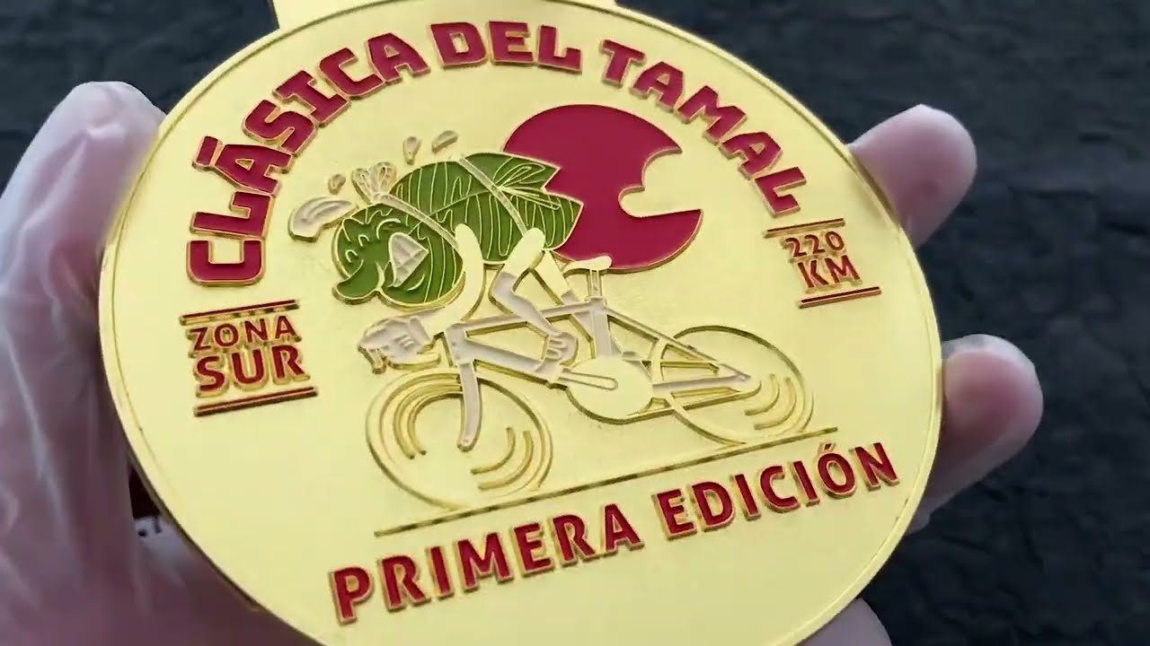 1083 - Bicycle 220KM Circular Shiny Gold Plating Medal