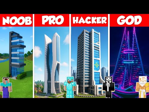 Futuristic Skyscapper Build Battle Challenge - Noob vs Pro vs Hacker vs God - Minecraft Animation