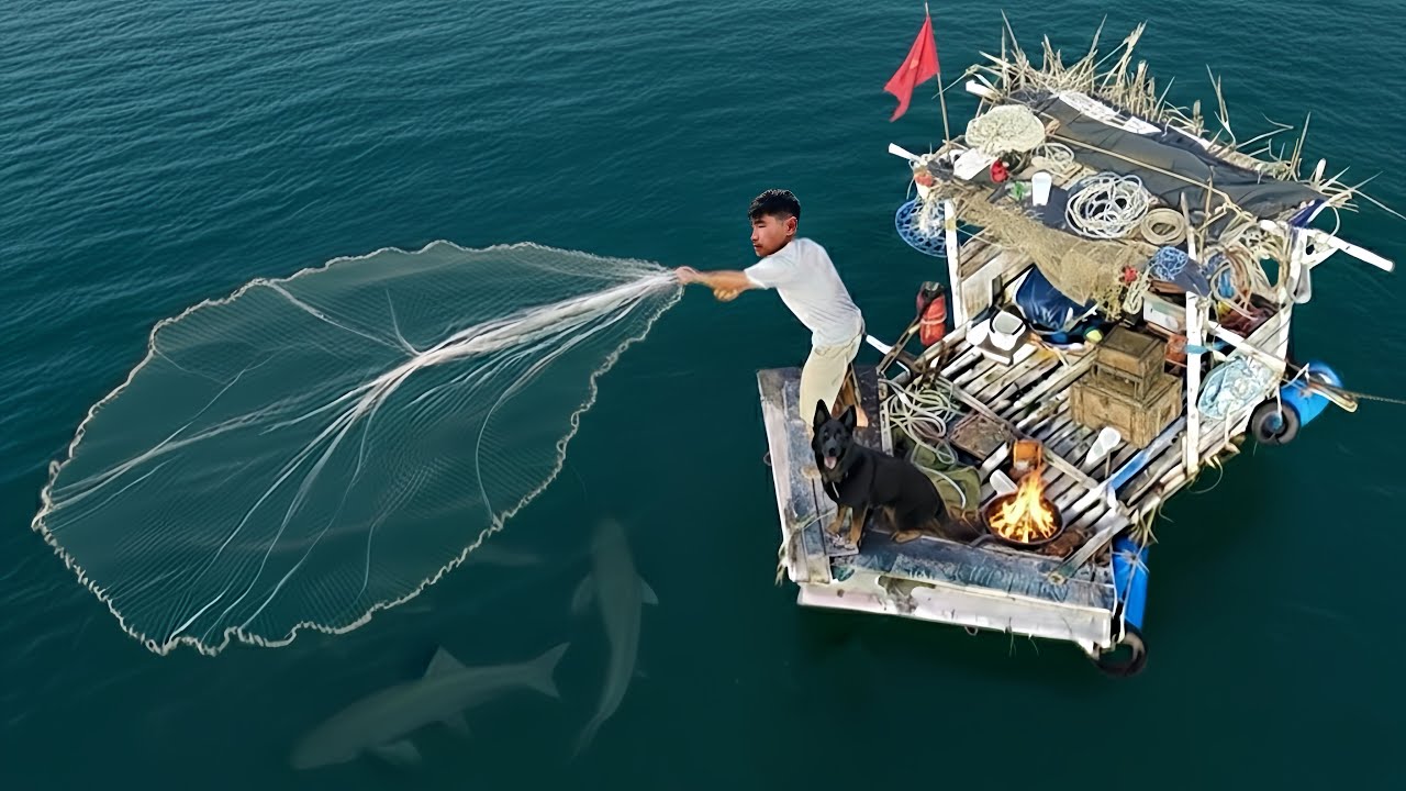 Trash Raft Survival (Ep1) with My Dog | Building a Floating Raft & Catching Fish