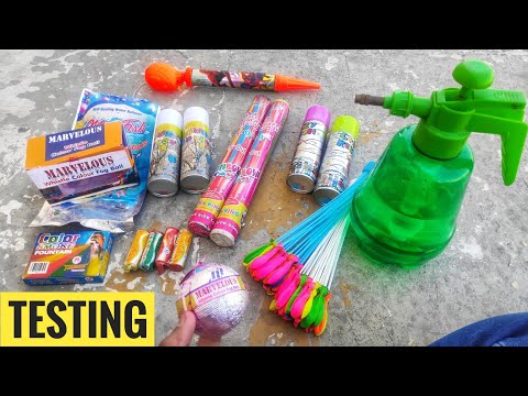 ホリの新しいタイプと異なるタイプのテスト 2020,マジックバロン,カラースモーク,ウォーターガン,バロンフィラー (Testing new and different types of Holi stash 2020,Magic ballon,colour smoke,Water Gun,Ballon Filler)