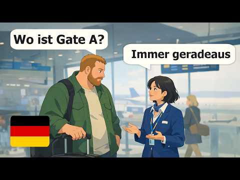 German for beginners: 12 Simple German dialogues at the Airport (A1-A2 level)