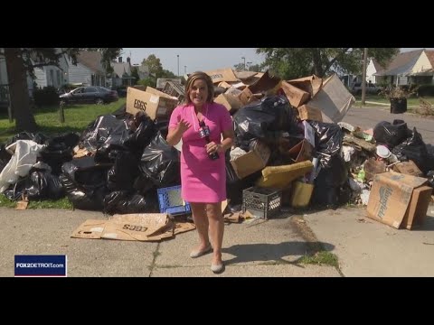 Giant pile of trash left for week in front of vacant Detroit house
