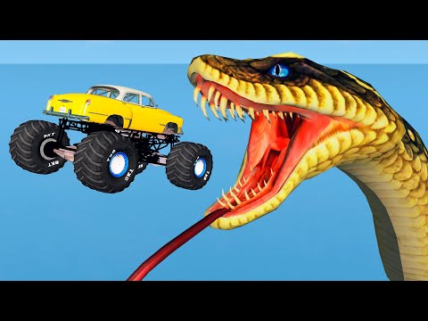 Deadly Jumps Over the Giant Snake - BeamNG drive Game