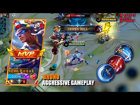 BRUNO AGGRESSIVE GAMEPLAY | BRUNO BEST BUILD AND EMBLEM - MLBB
