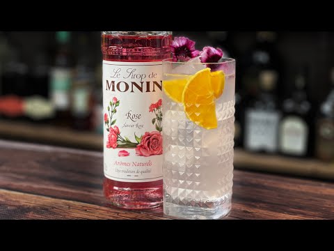 Monin Rose Syrup Cocktail - RHUBARB & ROSE Collins Riff