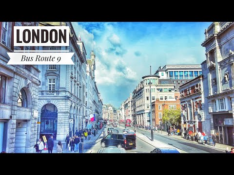 London Double-decker Bus Ride, Bus route NO. 9, Hammersmith to Covent Garden and Aldwych. 4K HDR