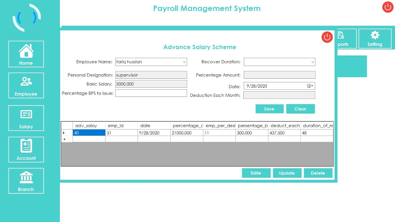 C# - Payroll Management System(Set advance Salary Scheme Percentage-based) part 14
