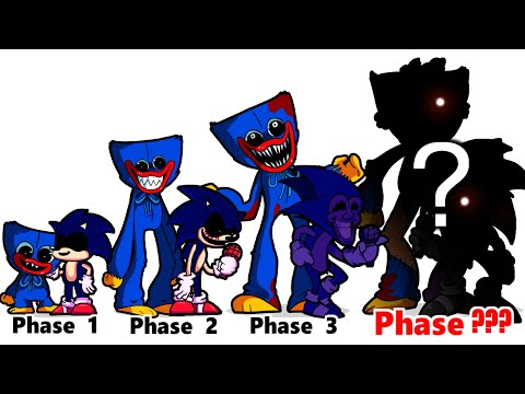 FNF comparison Battle Poppy Playtime Huggy Wuggy &SONIC.EXE - ALL Phases of fnf Characters Animation