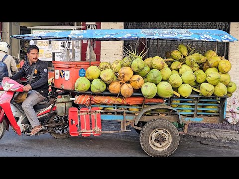 Amazing! Cambodian Coconut Cutting Master Collection - Fruit Cutting Skills - Cambodian Street Food
