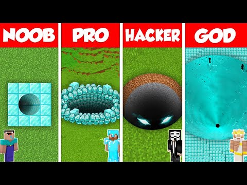 Minecraft Battle: NOOB vs PRO vs HACKER vs GOD: DIAMOND TUNNEL PIT HOUSE BUILD CHALLENGE / Animation