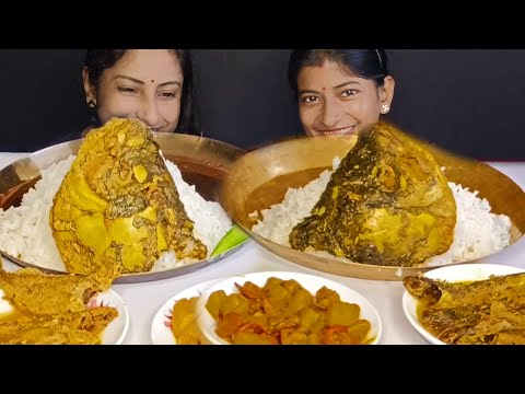 BIG FISH HEAD🐠KATLA PRAWNS RICE EATING CHALLENGE WITH SISTER /Amazing Fish Curry Rice Challenge