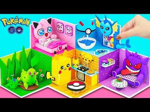 DIY Make 5 Color House Pokémon GO with Pikachu Kitchen, Jigglypuff Bedroom, Gengar Room In Real Life