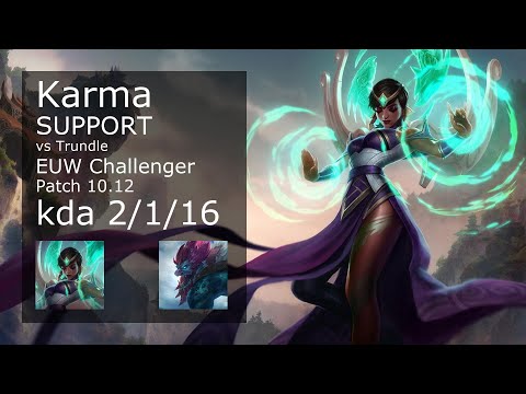 Karma Support vs Trundle - EUW Challenger 2/1/16 Patch 10.12 Gameplay