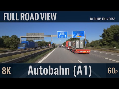Autobahn (A1), Germany: Ahrensburg, Kreuz Hamburg-Ost, HH-Billstedt, HH-Stillhorn - 8K (4320p/60p)