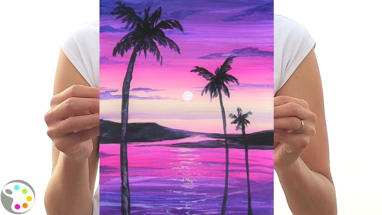 Easy Acrylic Painting for Beginners | How to Paint a Sunset with Palm Trees