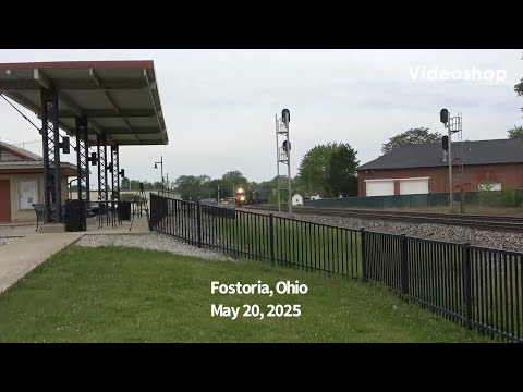 NS intermodal train crosses diamond at Fostoria, Ohio.
