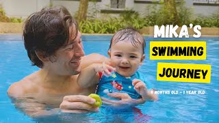 9 months old baby Mika learns to Swim (Episode 1) Swimming program for babies 👶🏻🐳