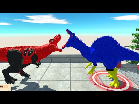 HUGGY WUGGY SPINOSAUR Vs DEAD POOL T-REX DEATH RUN - Animal Revolt Battle Simulator