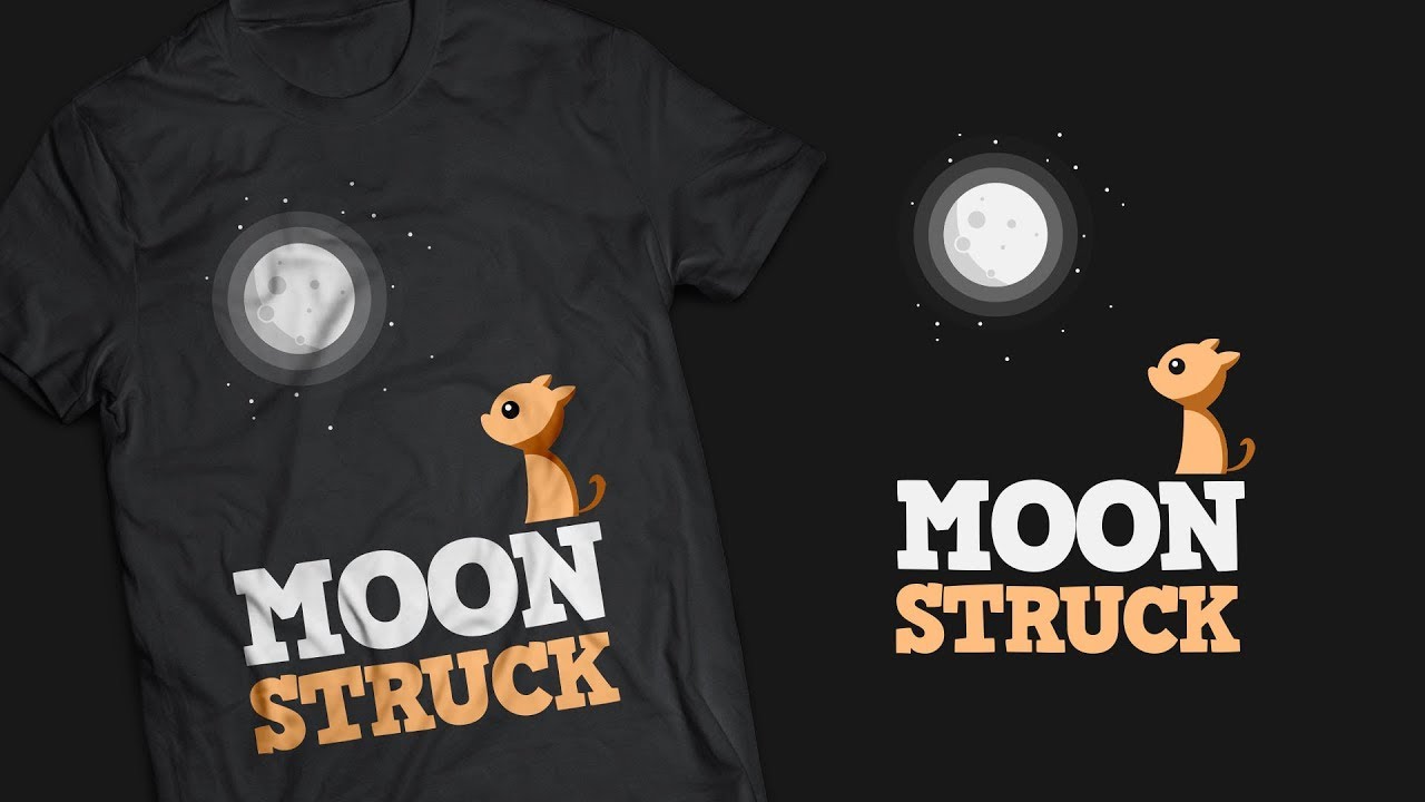 Cute Cat & Moon vector illustration for tshirt in Adobe illustrator CC