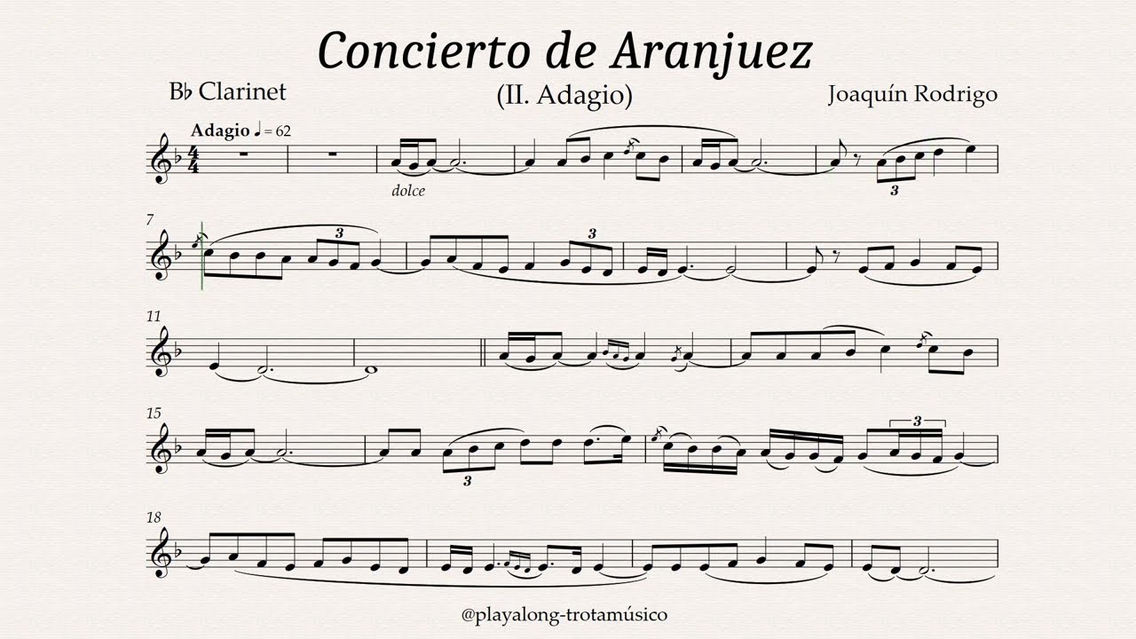 Clarinet Playalong - Concierto de Aranjuez (Adagio) Sheet music with Guitar & Strings accompaniment
