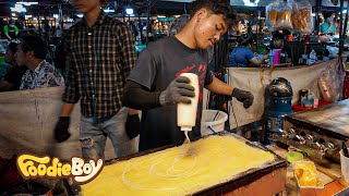 Giant Crispy Butter Crepes in Night Market - Thai Street Food
