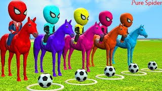 Siêu nhân người nhện vs 5 Baby Spider Man Horse riding and soccer challenge vs Iron Man,Batman,Venom