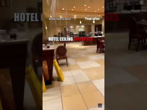 'THAT SUCKS': Wild video shows hotel ceiling collapse as guests eat in the lobby