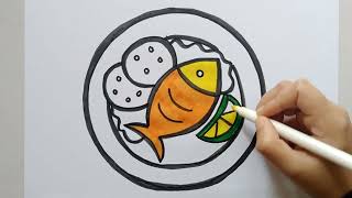 How to draw a Plate | Plate of Food Easy Draw Tutorial