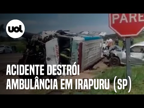 Acidente destrói ambulância na rodovia SP-294, em Irapuru, interior de São Paulo