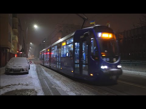 Poland, Wrocław, tram 7 night ride from Paulińska to Rynek