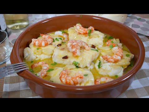 Pilpilada de bacalao y gambas