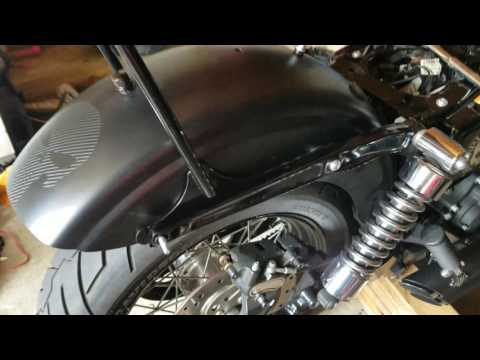 The Forge,  sissy bar installation on 14 Harley Davidson Street Bob.