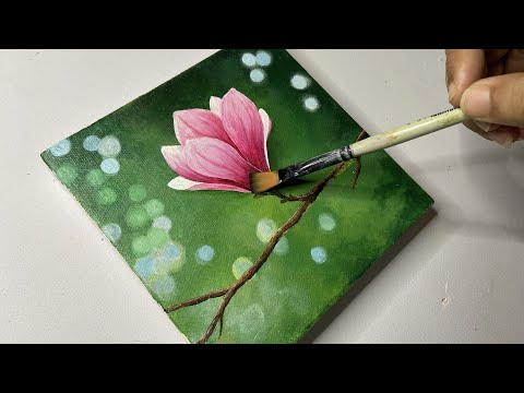 Magnolia flower painting/easy acrylic painting tutorial for beginners/floral painting/#47