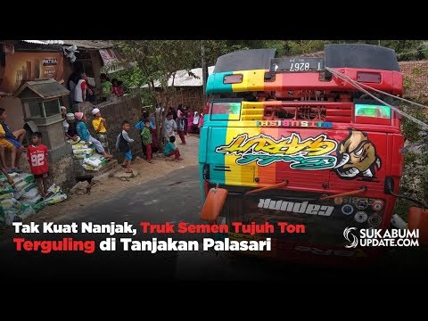 Video: Tak Kuat Nanjak, Truk Semen Tujuh Ton Terguling di Tanjakan Palasari