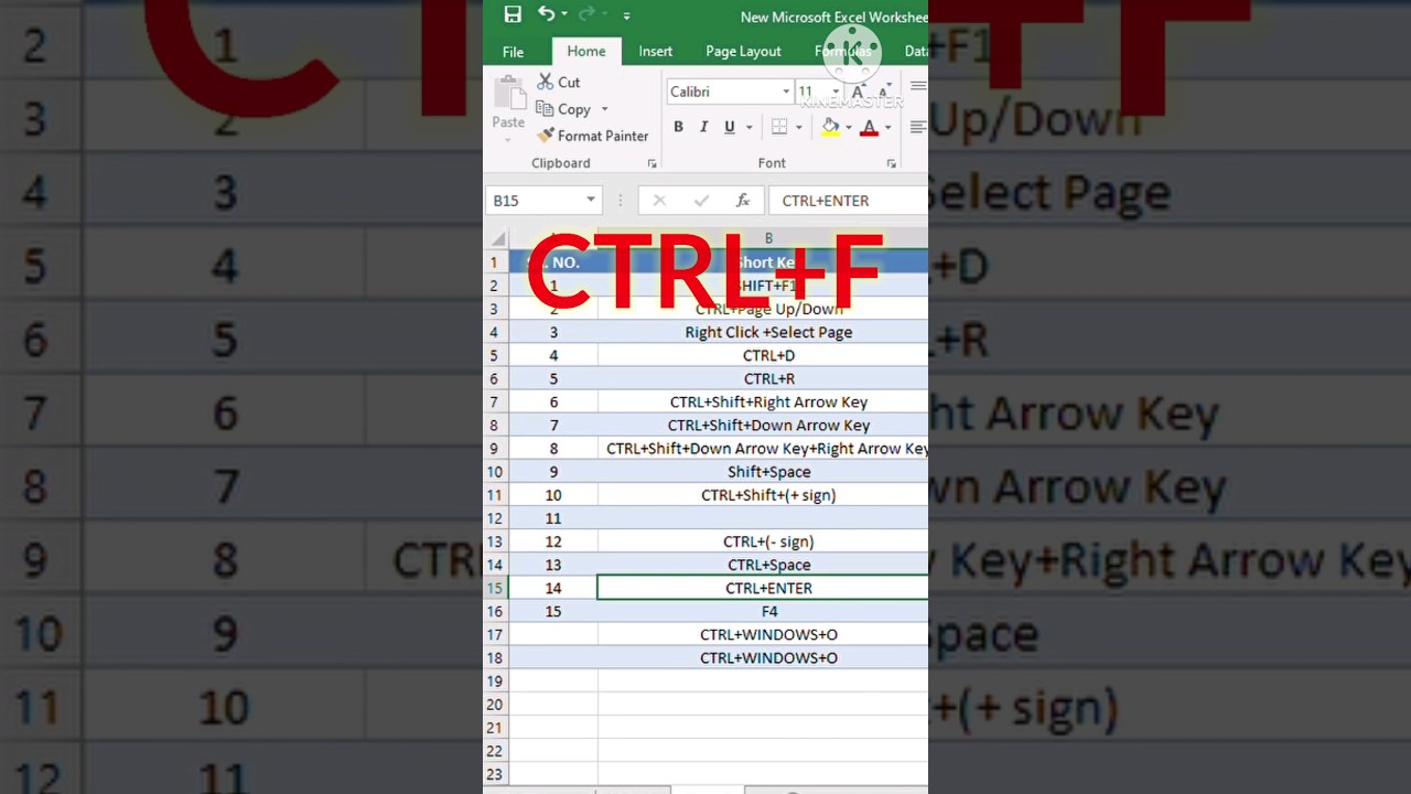 Excel short key CTRL F
