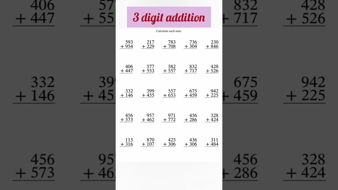 3 digit addition | new worksheet #trending #education #maths #vedicmaths #mathstricks #shortsfeed
